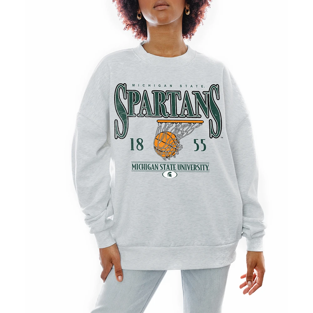 Women's Gameday Couture Gray Michigan State Spartans Basketball Premium Fleece Drop Pullover Sweatshirt
