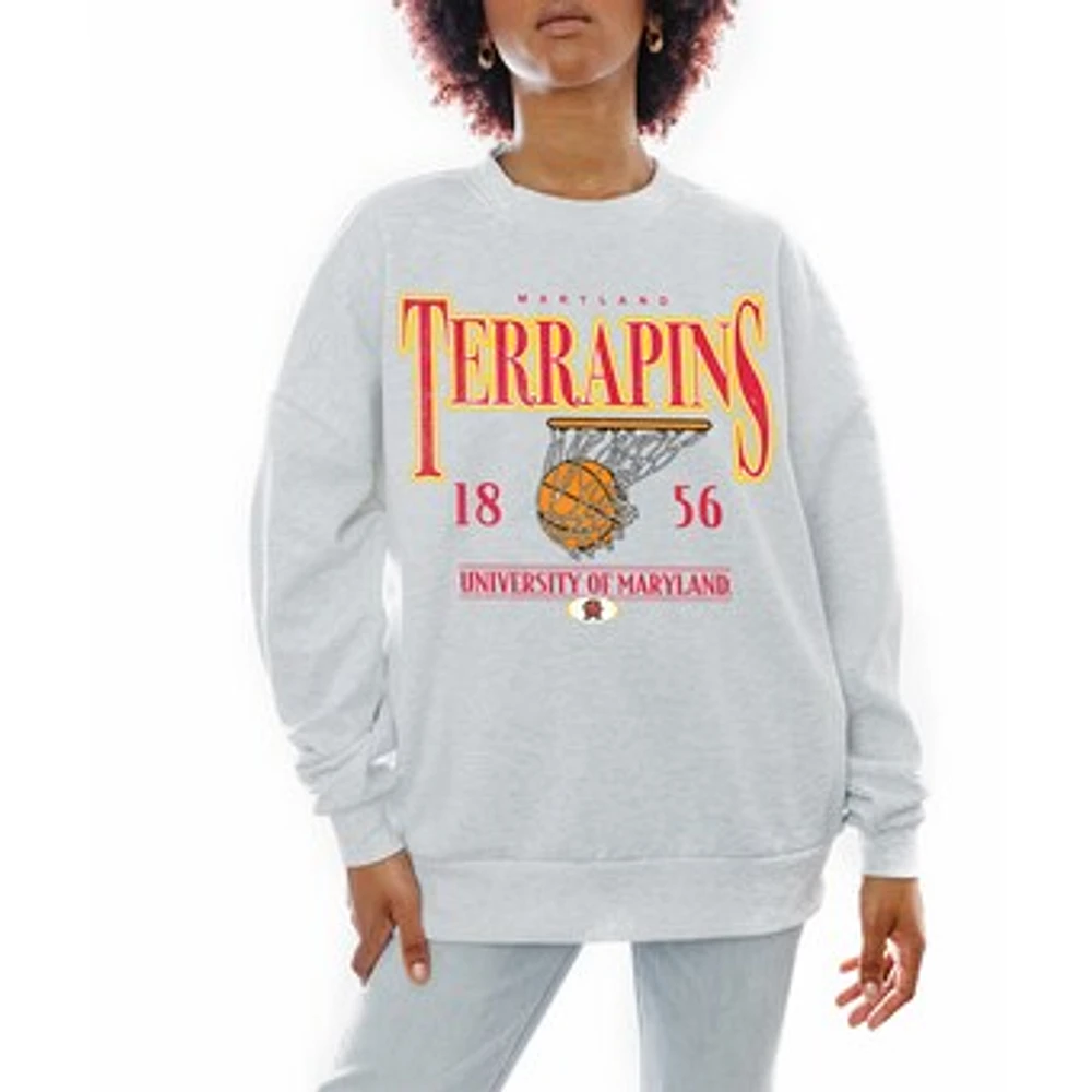 Women's Gameday Couture Gray Maryland Terrapins Basketball Premium Fleece Drop Pullover Sweatshirt