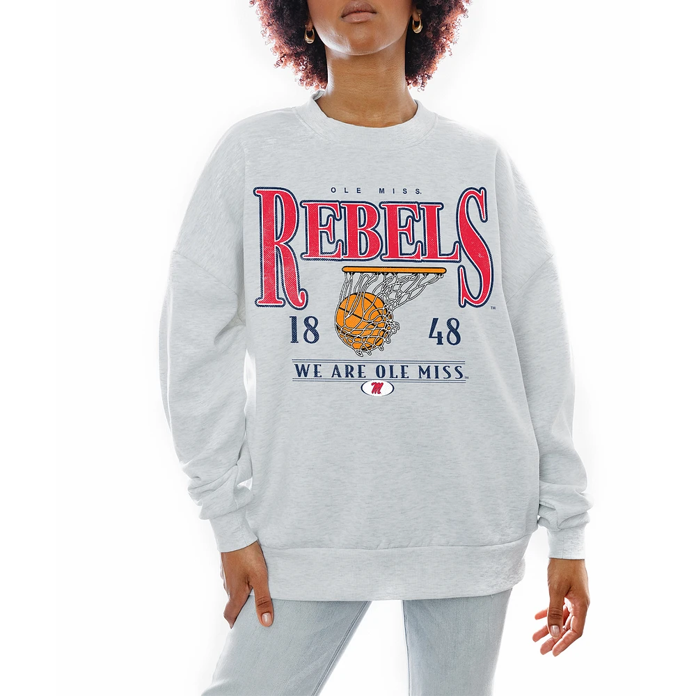 Women's Gameday Couture Gray Ole Miss Rebels Basketball Premium Fleece Drop Pullover Sweatshirt