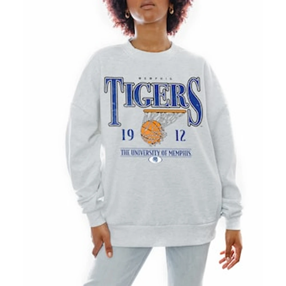 Women's Gameday Couture Gray Memphis Tigers Basketball Premium Fleece Drop Pullover Sweatshirt