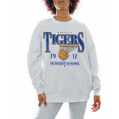 Women's Gameday Couture Gray Memphis Tigers Basketball Premium Fleece Drop Pullover Sweatshirt