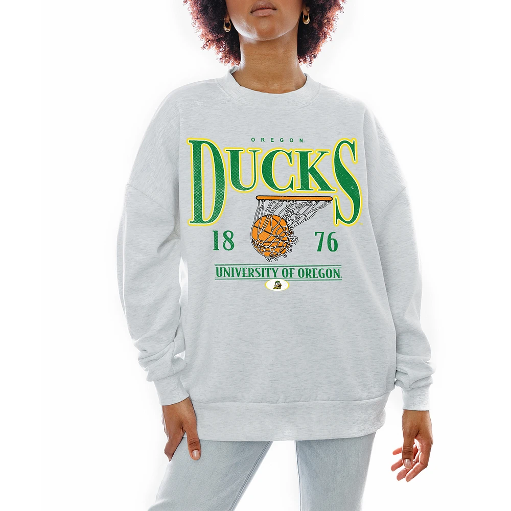 Women's Gameday Couture Gray Oregon Ducks Basketball Premium Fleece Drop Pullover Sweatshirt
