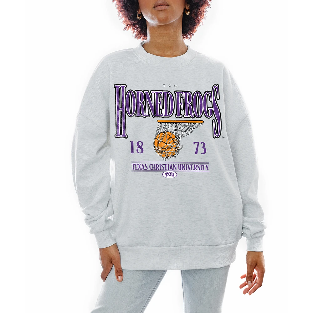 Women's Gameday Couture Gray TCU Horned Frogs Basketball Premium Fleece Drop Pullover Sweatshirt