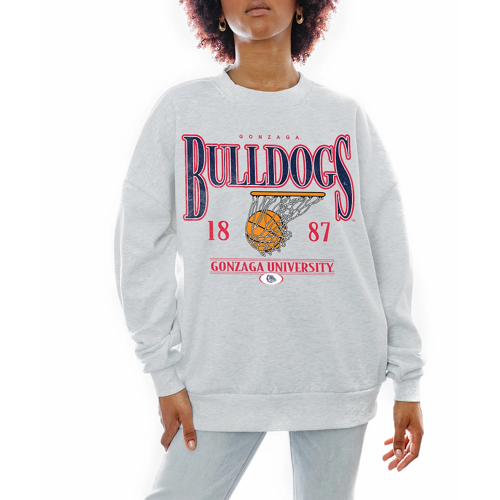 Women's Gameday Couture Gray Gonzaga Bulldogs Basketball Premium Fleece Drop Pullover Sweatshirt
