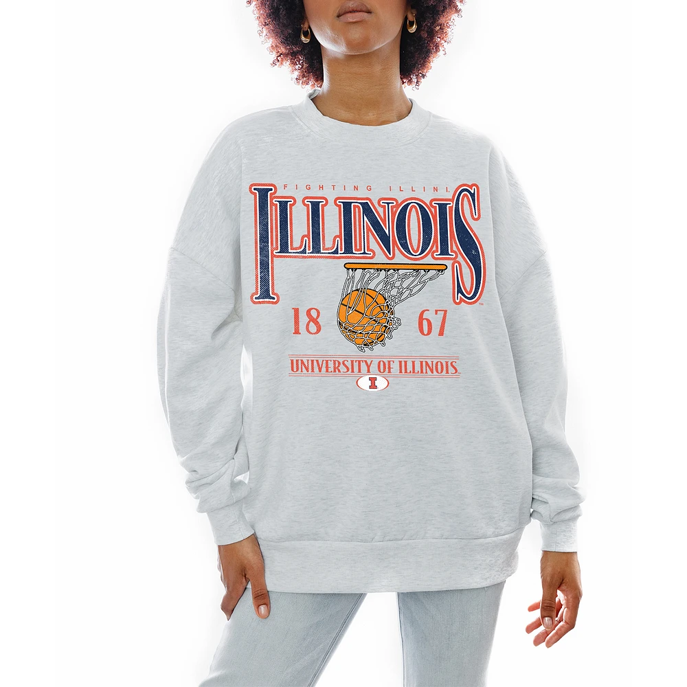 Women's Gameday Couture Gray Illinois Fighting Illini Basketball Premium Fleece Drop Pullover Sweatshirt