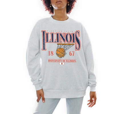 Women's Gameday Couture Gray Illinois Fighting Illini Basketball Premium Fleece Drop Pullover Sweatshirt