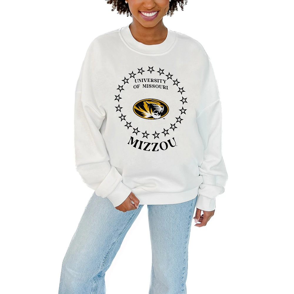 Women's Gameday Couture White Missouri Tigers Stars Premium Fleece Drop Pullover Sweatshirt