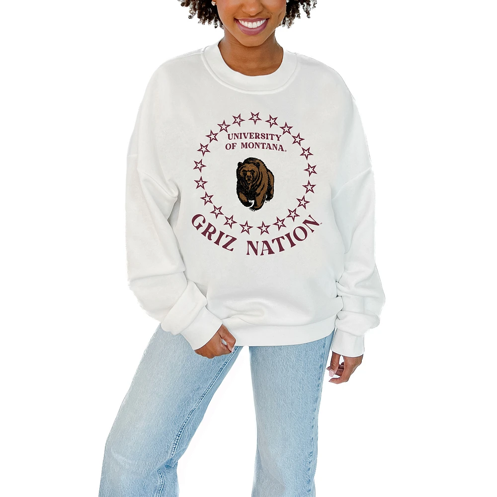 Women's Gameday Couture White Montana Grizzlies Stars Premium Fleece Drop Pullover Sweatshirt
