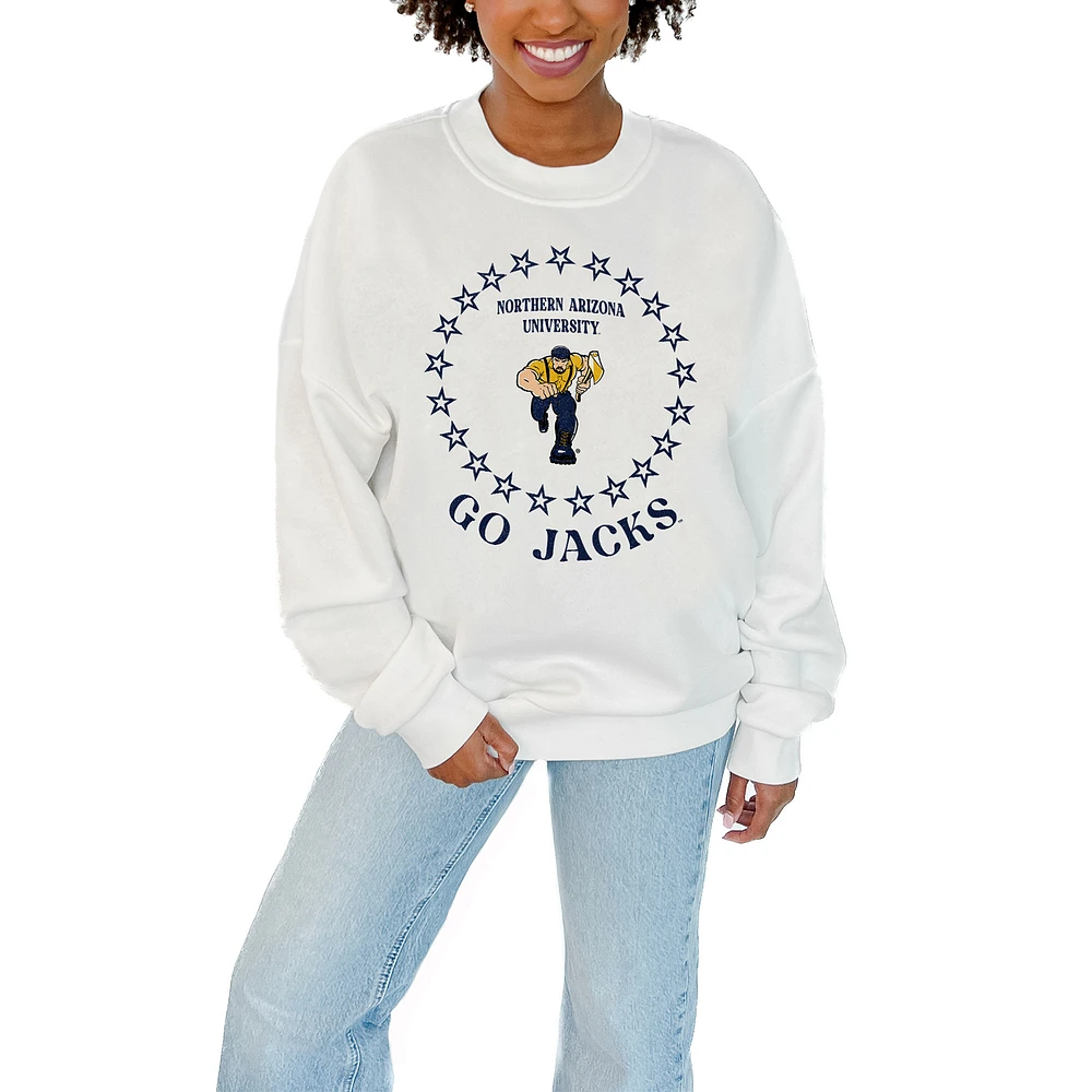 Women's Gameday Couture White Northern Arizona Lumberjacks Stars Premium Fleece Drop Pullover Sweatshirt