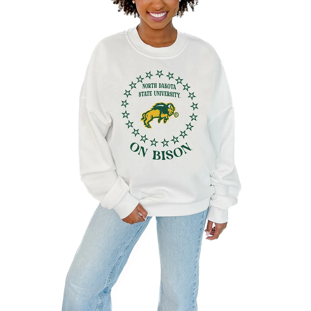 Women's Gameday Couture White NDSU Bison Stars Premium Fleece Drop Pullover Sweatshirt