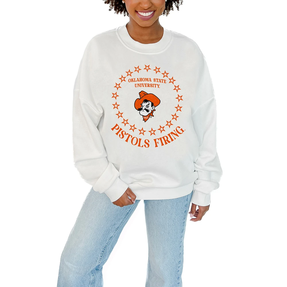 Women's Gameday Couture White Oklahoma State Cowboys Stars Premium Fleece Drop Pullover Sweatshirt