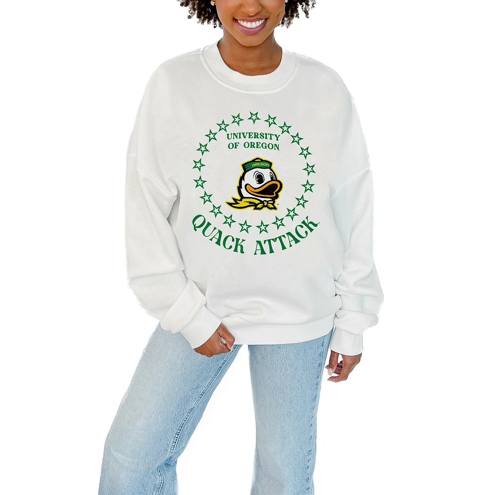 Women's Gameday Couture White Oregon Ducks Stars Premium Fleece Drop Pullover Sweatshirt
