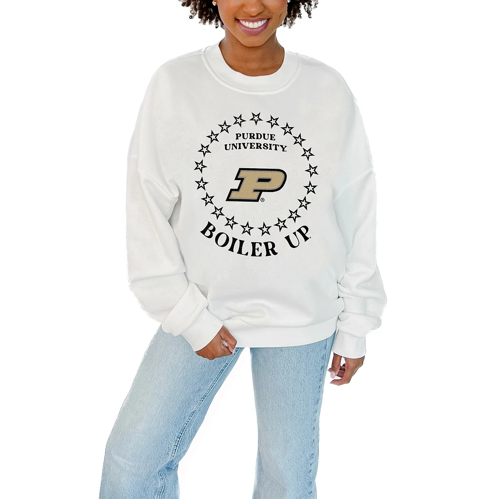 Women's Gameday Couture White Purdue Boilermakers Stars Premium Fleece Drop Pullover Sweatshirt