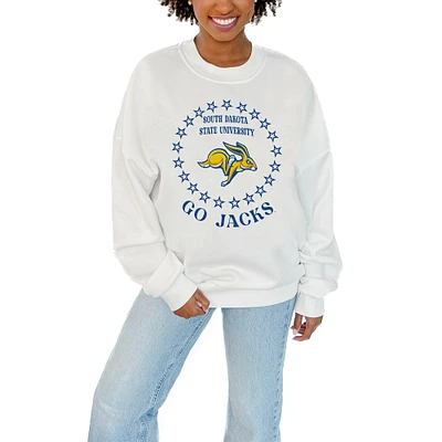 Women's Gameday Couture White South Dakota State Jackrabbits Stars Premium Fleece Drop Pullover Sweatshirt