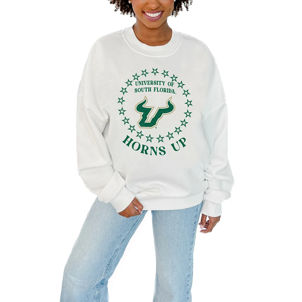 Women's Gameday Couture White South Florida Bulls Stars Premium Fleece Drop Pullover Sweatshirt