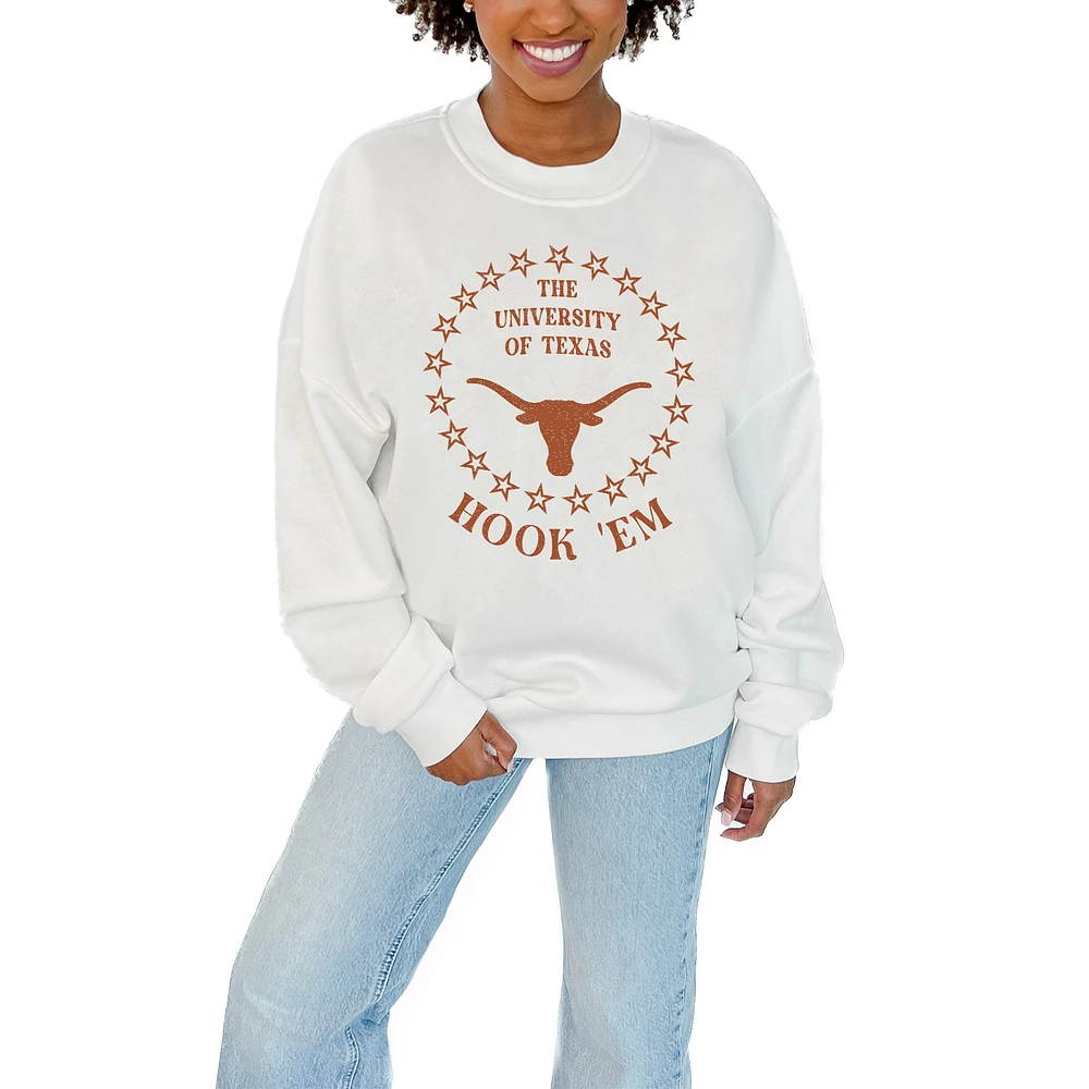 Women's Gameday Couture White Texas Longhorns Stars Premium Fleece Drop Pullover Sweatshirt