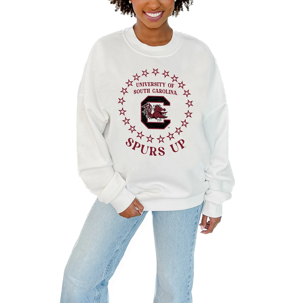 Women's Gameday Couture White South Carolina Gamecocks Stars Premium Fleece Drop Pullover Sweatshirt
