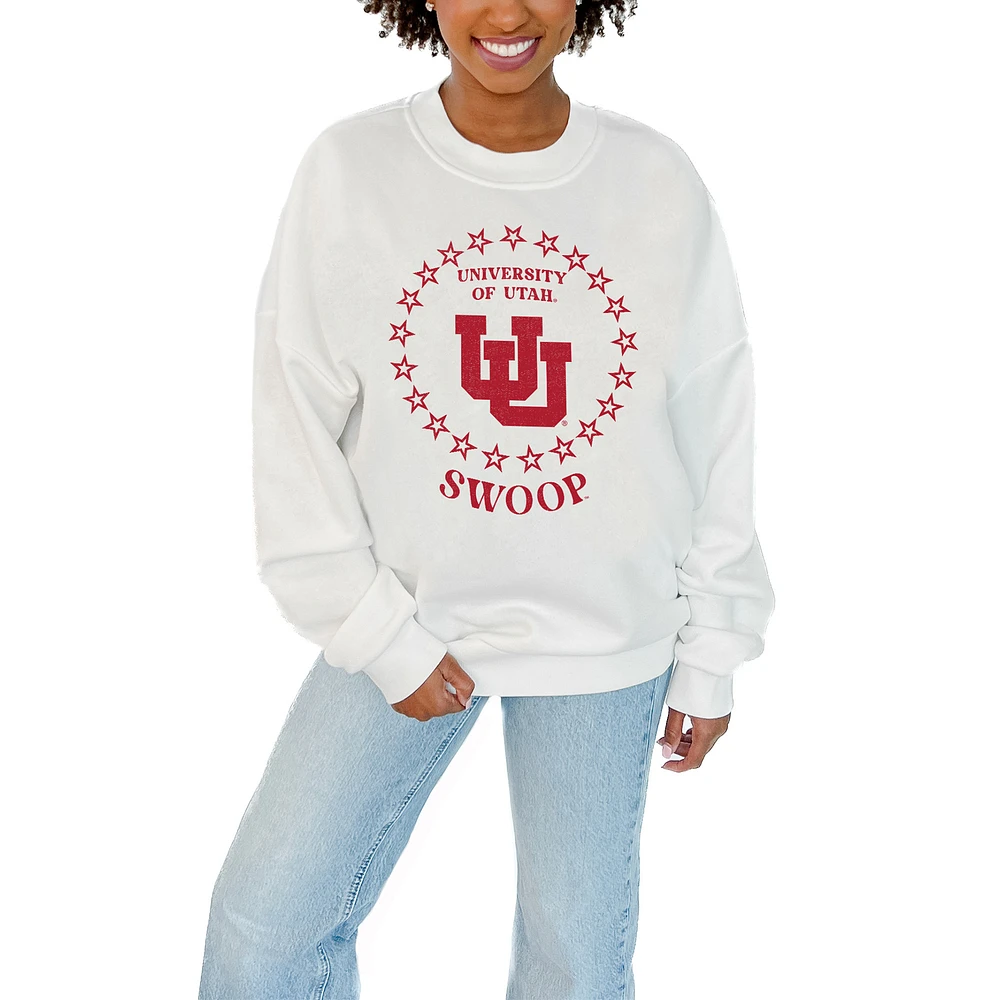 Women's Gameday Couture White Utah Utes Stars Premium Fleece Drop Pullover Sweatshirt