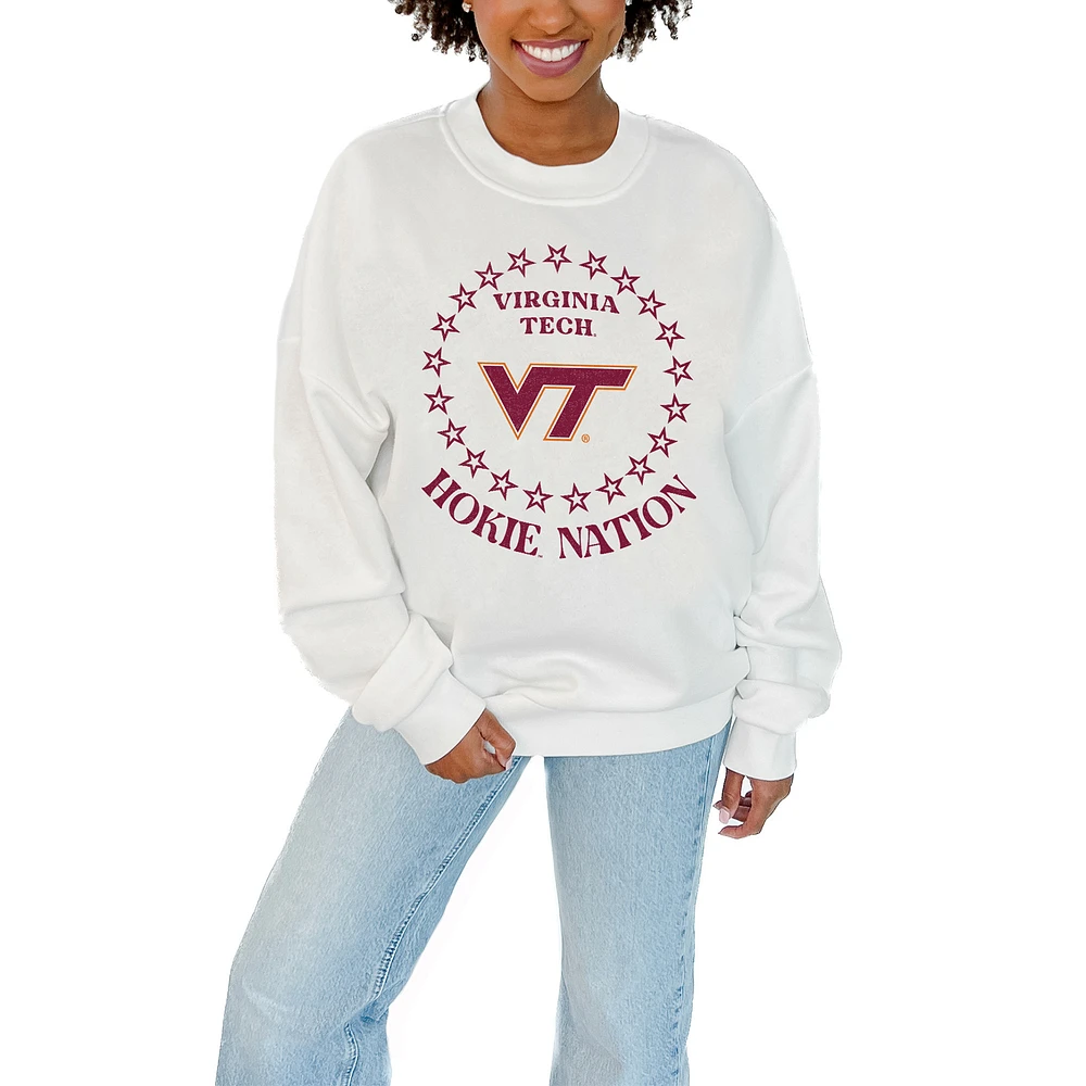 Women's Gameday Couture White Virginia Tech Hokies Stars Premium Fleece Drop Pullover Sweatshirt