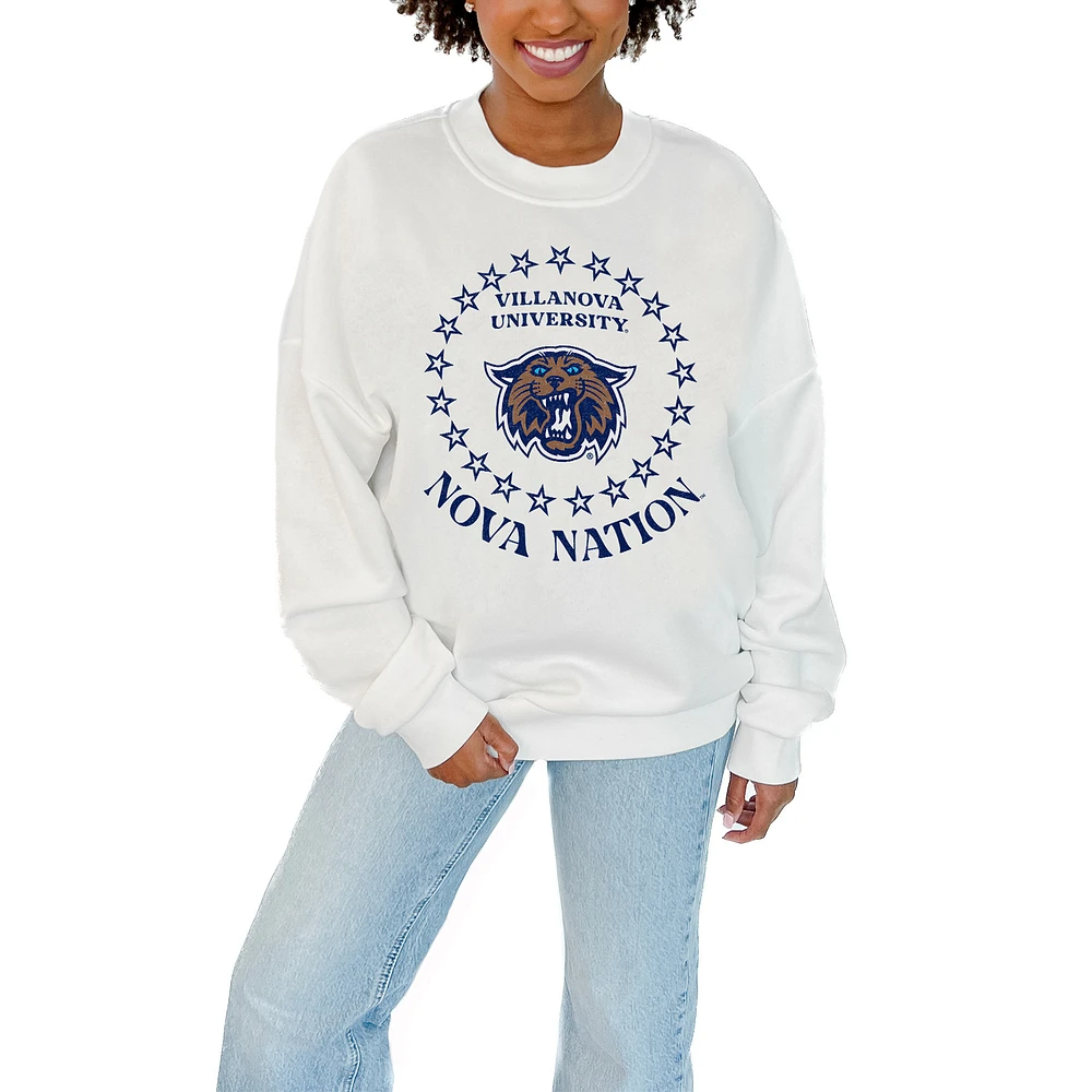 Women's Gameday Couture White Villanova Wildcats Stars Premium Fleece Drop Pullover Sweatshirt
