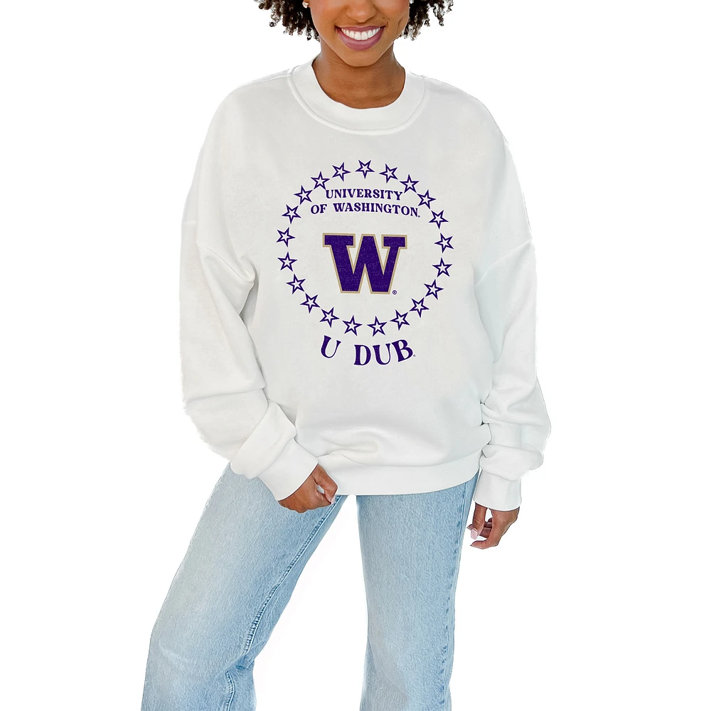 Women's Gameday Couture White Washington Huskies Stars Premium Fleece Drop Pullover Sweatshirt