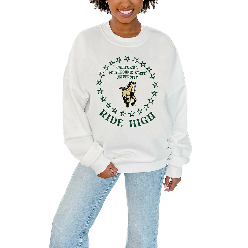 Women's Gameday Couture White Cal Poly Mustangs Stars Premium Fleece Drop Pullover Sweatshirt
