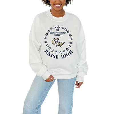 Women's Gameday Couture White George Washington University Stars Premium Fleece Drop Pullover Sweatshirt
