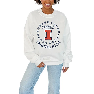 Women's Gameday Couture White Illinois Fighting Illini Stars Premium Fleece Drop Pullover Sweatshirt
