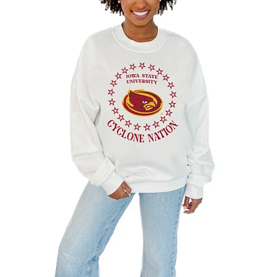 Women's Gameday Couture White Iowa State Cyclones Stars Premium Fleece Drop Pullover Sweatshirt