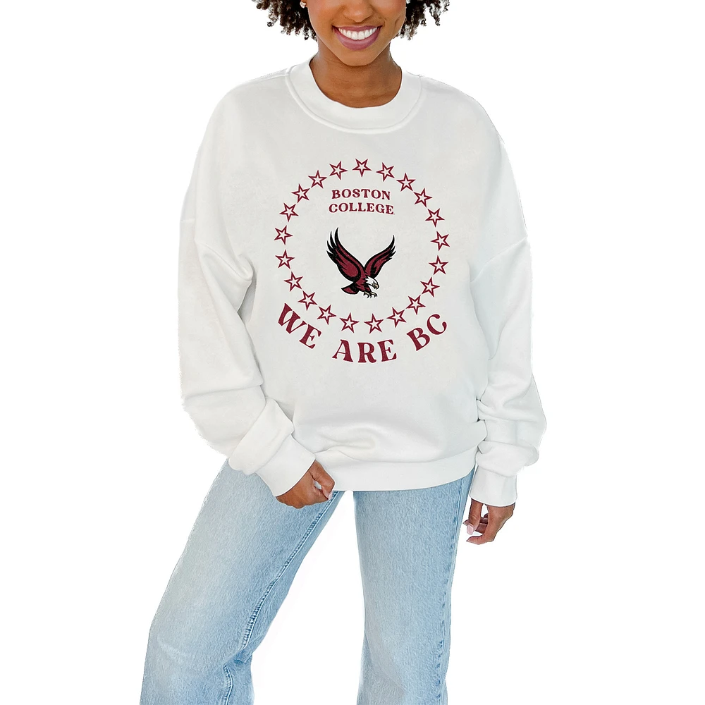 Women's Gameday Couture White Boston College Eagles Stars Premium Fleece Drop Pullover Sweatshirt