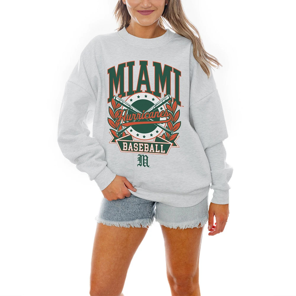 Women's Gameday Couture Gray Miami Hurricanes Baseball Premium Fleece Drop Pullover Sweatshirt