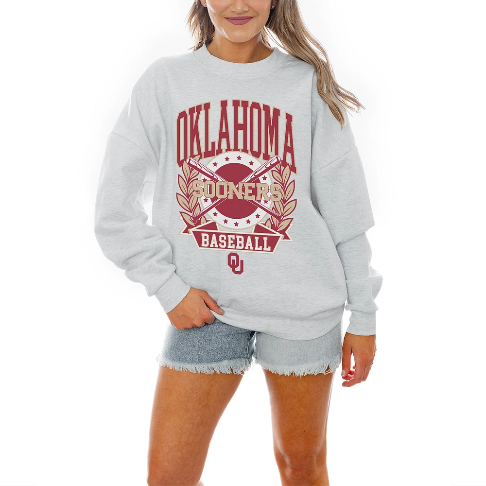 Women's Gameday Couture Gray Oklahoma Sooners Baseball Premium Fleece Drop Pullover Sweatshirt
