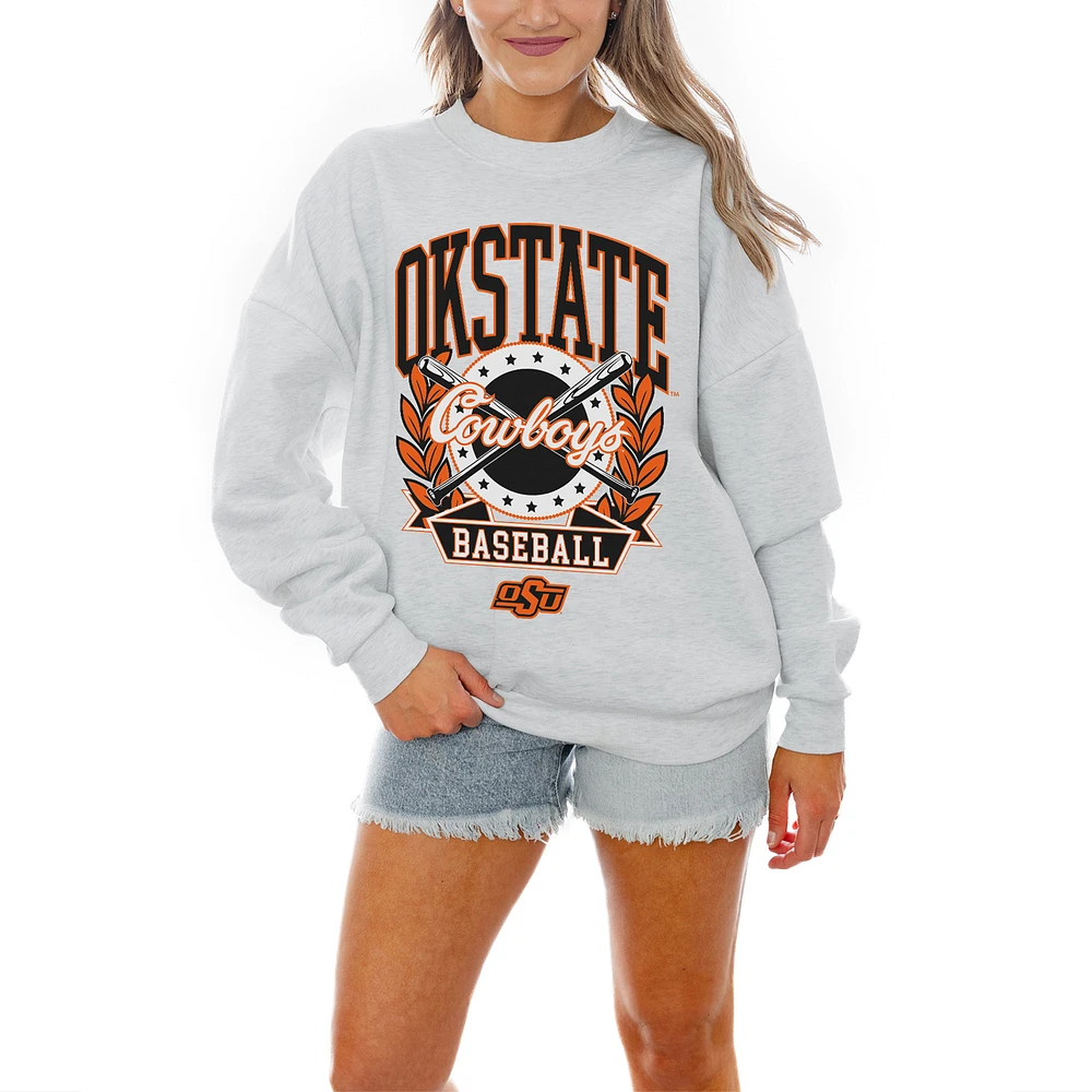 Women's Gameday Couture Gray Oklahoma State Cowboys Baseball Premium Fleece Drop Pullover Sweatshirt