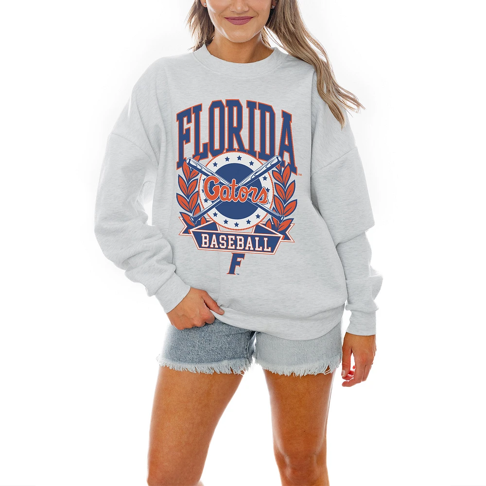 Women's Gameday Couture Gray Florida Gators Baseball Premium Fleece Drop Pullover Sweatshirt