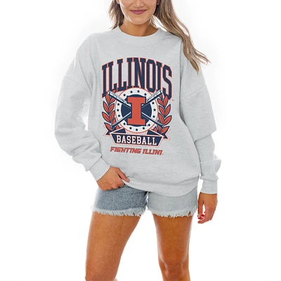 Women's Gameday Couture Gray Illinois Fighting Illini Baseball Premium Fleece Drop Pullover Sweatshirt