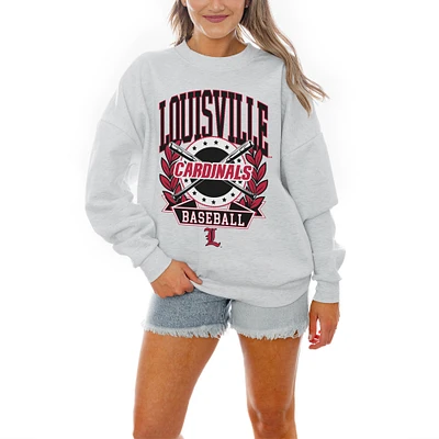 Women's Gameday Couture Gray Louisville Cardinals Baseball Premium Fleece Drop Pullover Sweatshirt