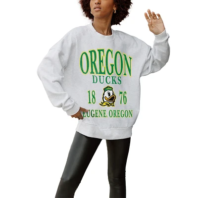 Women's Gameday Couture Gray Oregon Ducks Established Premium Fleece Drop Pullover Sweatshirt