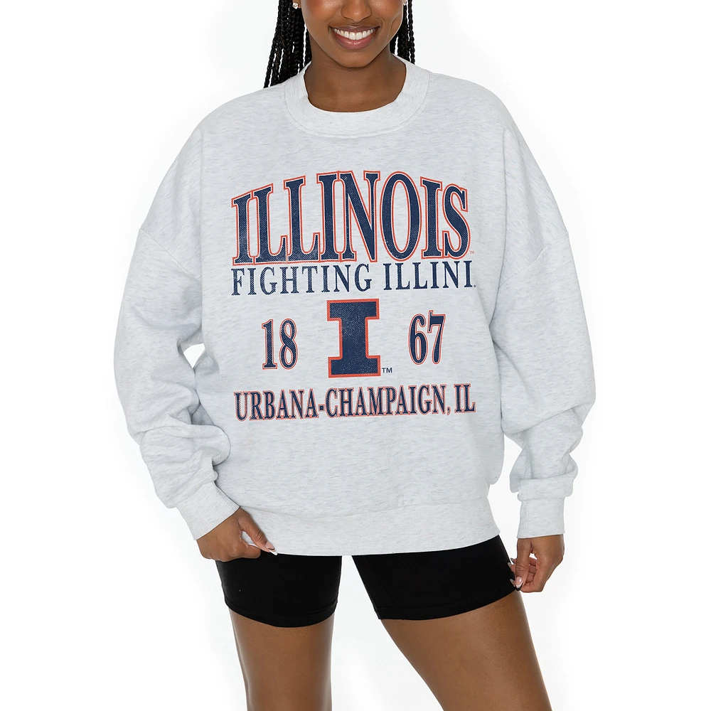 Women's Gameday Couture Gray Illinois Fighting Illini Established Premium Fleece Drop Pullover Sweatshirt