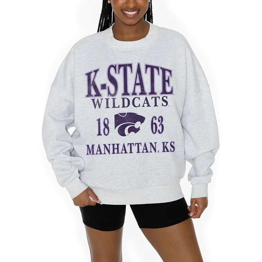 Women's Gameday Couture Gray Kansas State Wildcats Established Premium Fleece Drop Pullover Sweatshirt