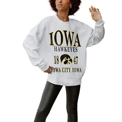 Women's Gameday Couture Gray Iowa Hawkeyes Established Premium Fleece Drop Pullover Sweatshirt