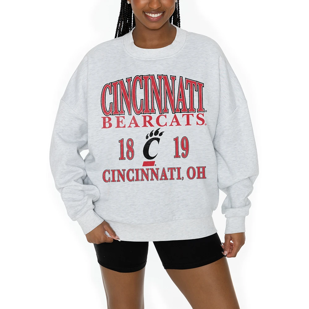 Women's Gameday Couture Gray Cincinnati Bearcats Established Premium Fleece Drop Pullover Sweatshirt