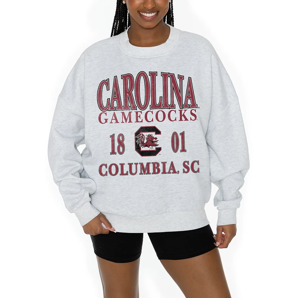 Women's Gameday Couture Gray South Carolina Gamecocks Established Premium Fleece Drop Pullover Sweatshirt