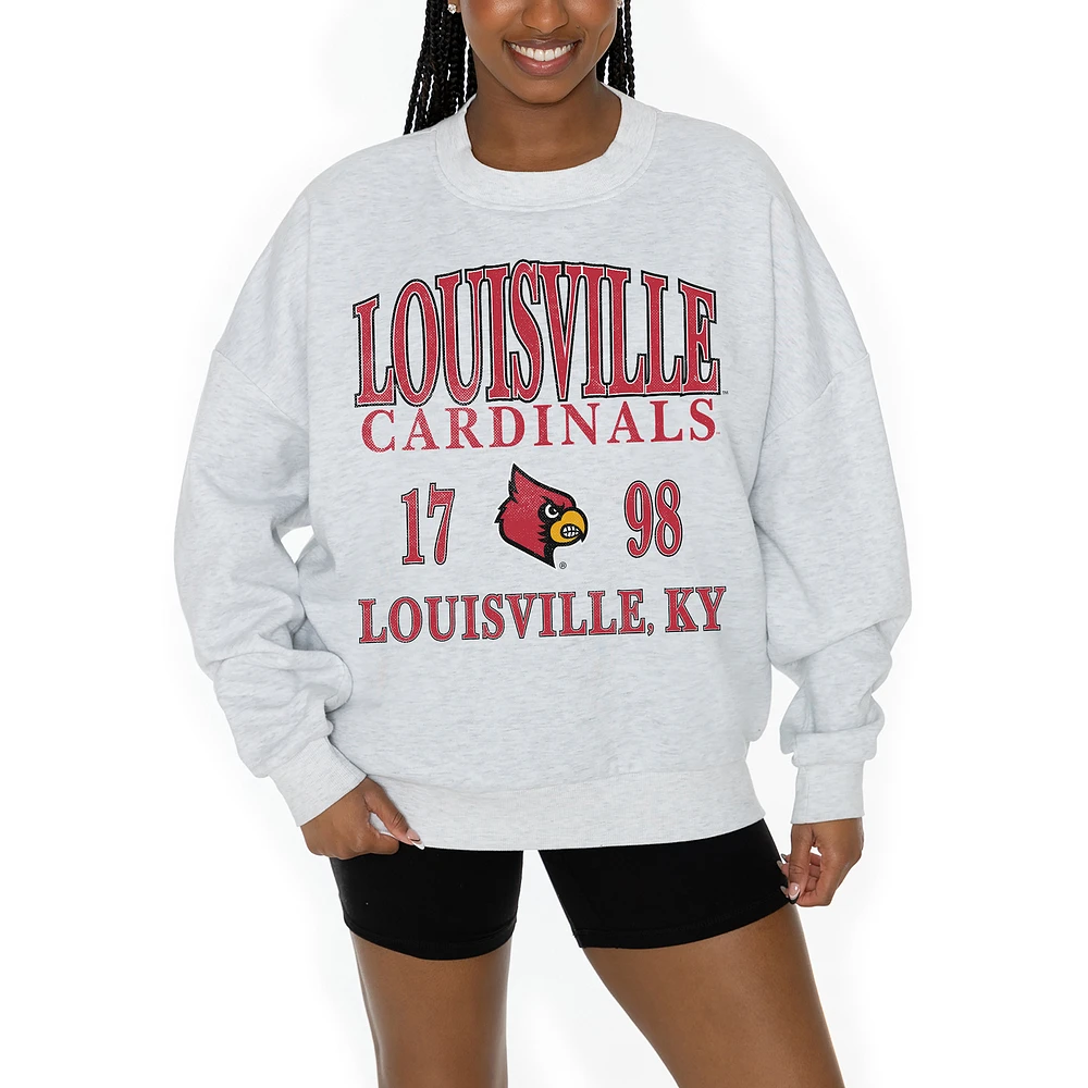 Women's Gameday Couture Gray Louisville Cardinals Established Premium Fleece Drop Pullover Sweatshirt