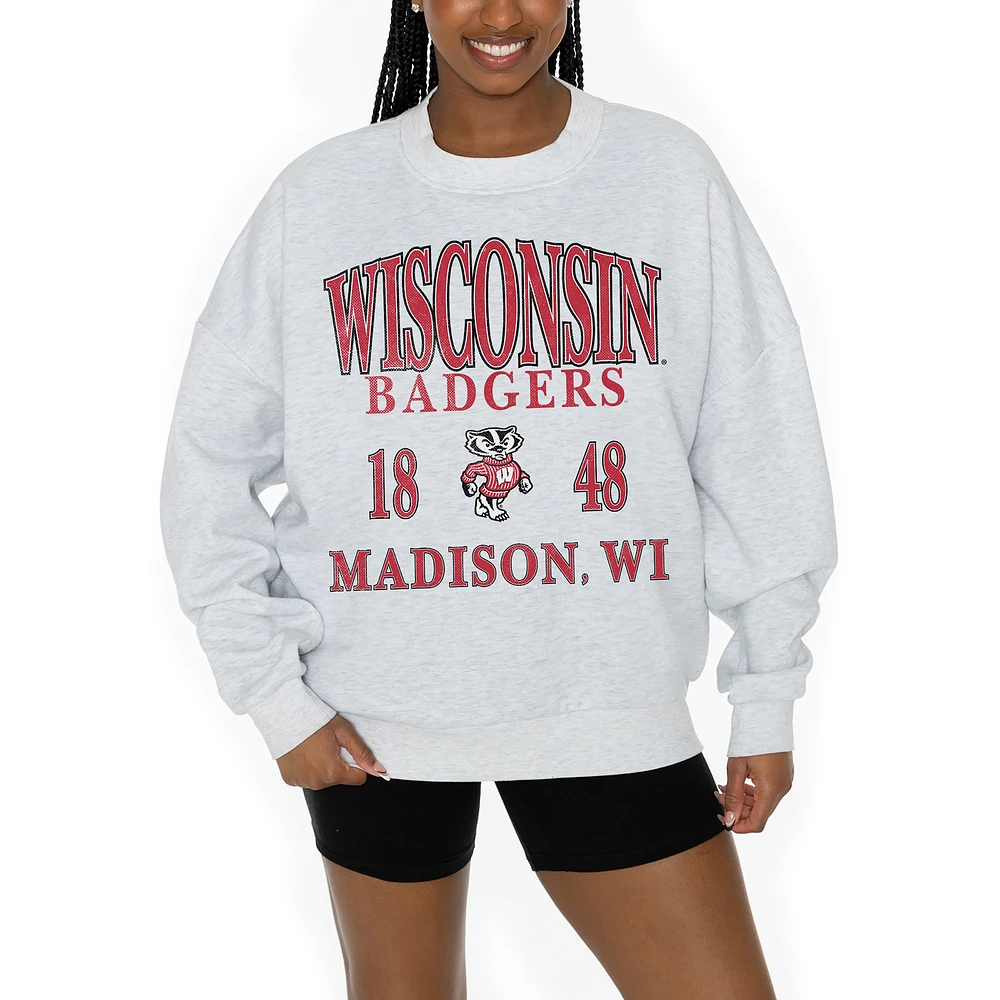 Women's Gameday Couture Gray Wisconsin Badgers Established Premium Fleece Drop Pullover Sweatshirt