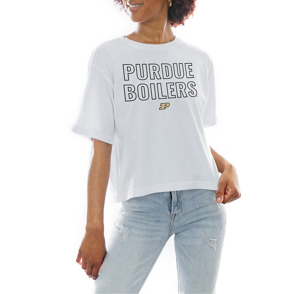 Women's Gameday Couture White Purdue Boilermakers Slogan Boxy Fit Cropped T-Shirt