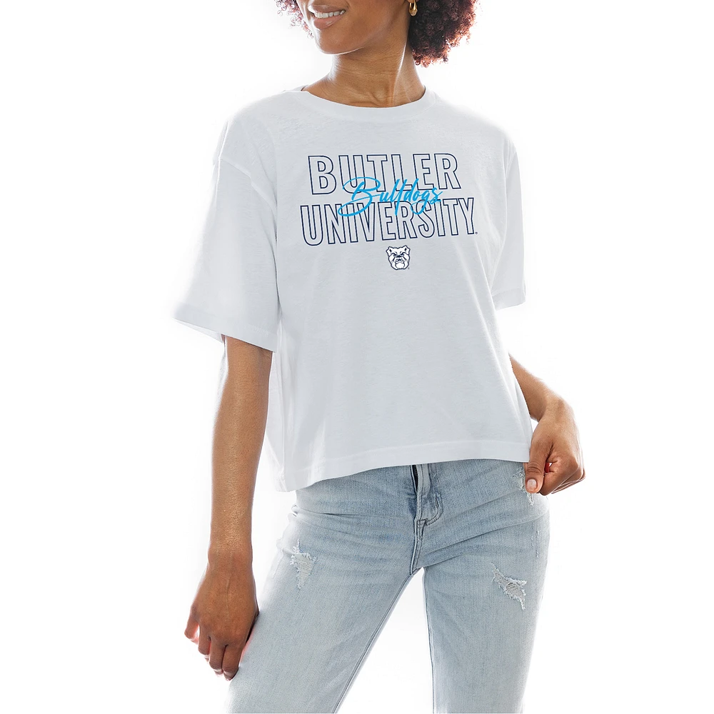 Women's Gameday Couture White Butler Bulldogs Slogan Boxy Fit Cropped T-Shirt