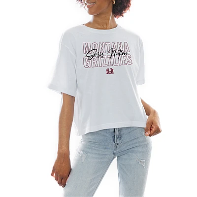 Women's Gameday Couture White Montana Grizzlies Slogan Boxy Fit Cropped T-Shirt