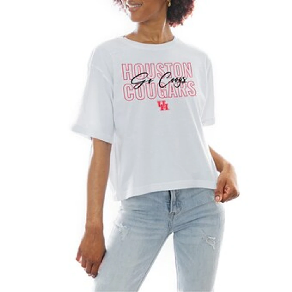 Women's Gameday Couture White Houston Cougars Slogan Boxy Fit Cropped T-Shirt