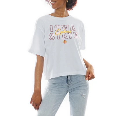 Women's Gameday Couture White Iowa State Cyclones Slogan Boxy Fit Cropped T-Shirt