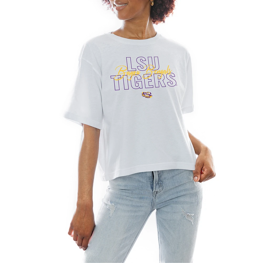 Women's Gameday Couture White LSU Tigers Slogan Boxy Fit Cropped T-Shirt
